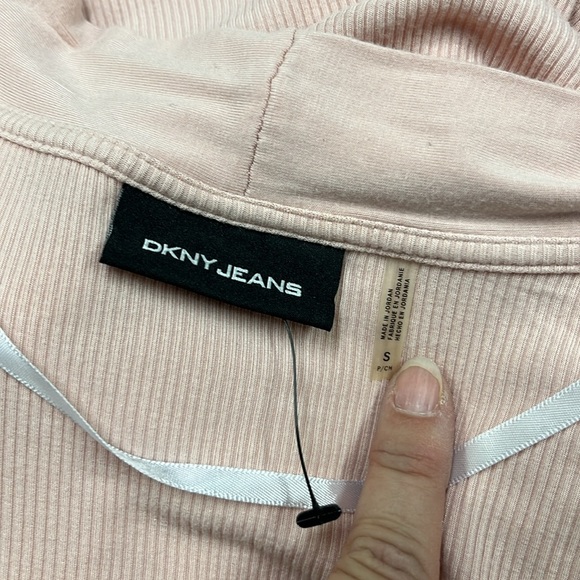 DKNY NWOT Open Front Ribbed Knit Long SLV Blush Pink 2 Pocket Cardigan Duster S - Picture 7 of 16